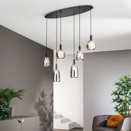 Lampadario a sospensione a sei luci Nera 6Xe14 101X34X150Cm