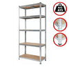 Scaffale Metallo Zincato 5 Ripiani Legno MDF 75x30 H 180cm Scaffalatura Garage Casa