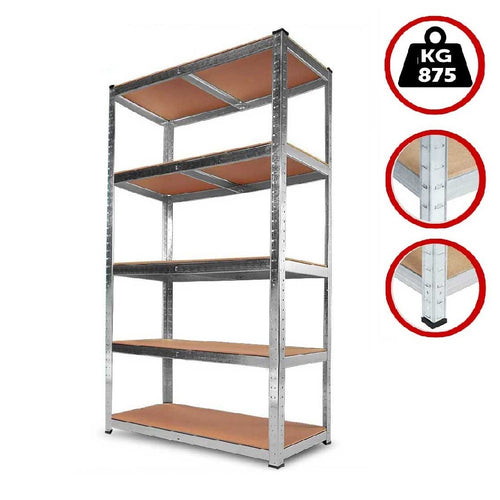 Scaffale Metallo Zincato 5 Ripiani Legno MDF 90x40 H 180cm Scaffalatura Garage Casa