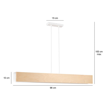 Lampadario 4 Luci Carlo In Acciaio Bianco Corpo Rettangolare E Legno Naturale