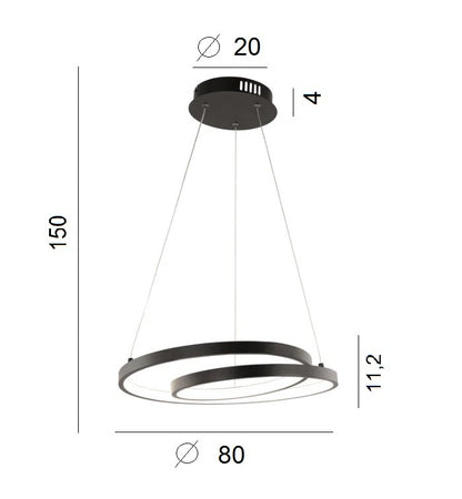 Lampadario a sospensione Led cct Nera 60W 8000Lm 80X11,2X150Cm