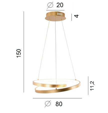 Lampadario a sospensione Led cct Oro 60W 8000Lm 80X11,2X150Cm