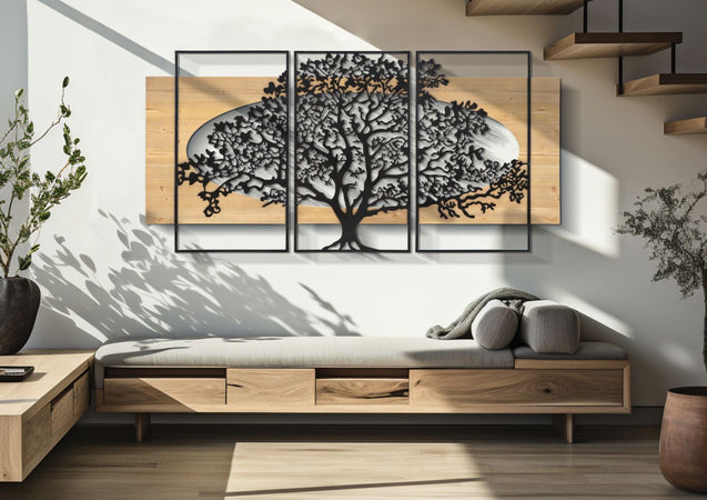 Pannello Da Muro Tree Ferro E Wood Set 3Pz Cm 176X2X90 (63X2X90-50X2X90)