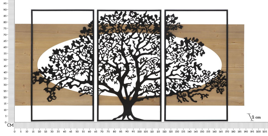 Pannello Da Muro Tree Ferro E Wood Set 3Pz Cm 176X2X90 (63X2X90-50X2X90)