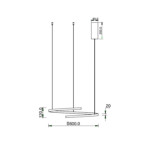 Lampadario Led cct Nero 38W 6090Lm 60X150X12Cm