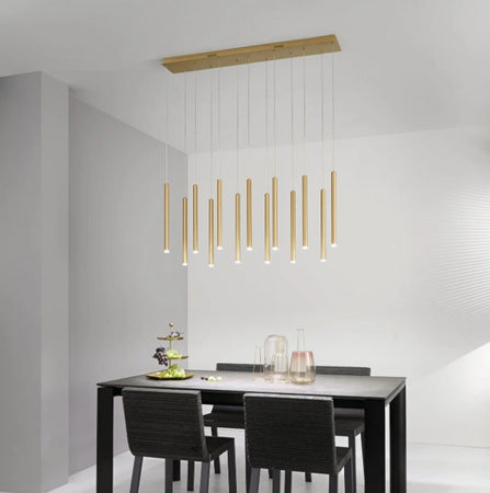 Sospensione Led con struttura tubolare lineare cct Oro 65W 6110Lm 200X107,5X3.5Cm