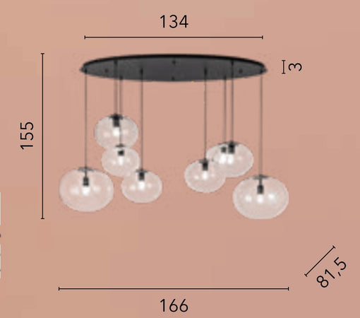 Lampadario a sospensione Nera 8Xe27 166X155X134Cm