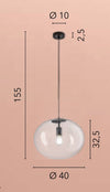 Lampadario a sospensione , diffusore singolo Nera 1Xe27 40X155X10Cm