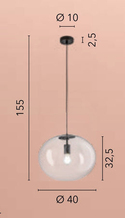 Lampadario a sospensione , diffusore singolo Nera 1Xe27 40X155X10Cm