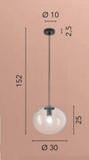 Lampadario a sospensione , diffusore singolo Nera 1Xe27 30X152X10Cm