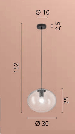 Lampadario a sospensione , diffusore singolo Nera 1Xe27 30X152X10Cm