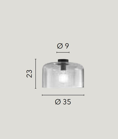 Plafoniera in vetro soffiato Grigio Fume 1Xe27 35X23X9Cm