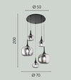 Sospensione in metallo con cinque diffusori in vetro Bianca/Legno 2Xe27+3Xe14 50X70X200Cm