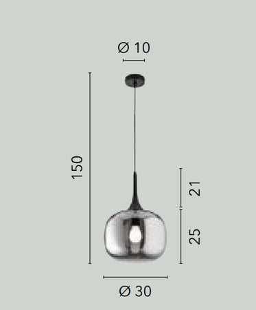 Sospensione in metallo con diffusore in vetro Fume/Nera 1Xe27 10X30X150Cm