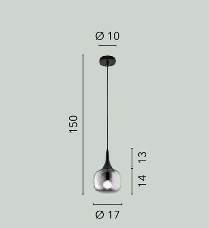 Sospensione in metallo con diffusore in vetro Nero Fume 1Xe14 10X17X150Cm