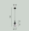 Sospensione in metallo con diffusore in vetro Bianca/Legno 1Xe14 10X17X150Cm