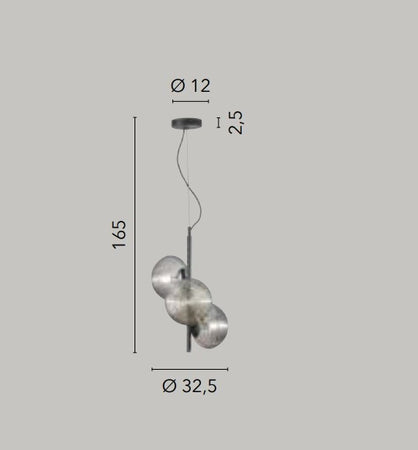 Lampadario a Sospensione in metallo con tre diffusori Oro 3Xe27 12X32,5X165Cm