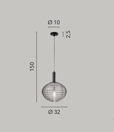 Lampadario a Sospensione Nera 1Xe27 10X32X150Cm
