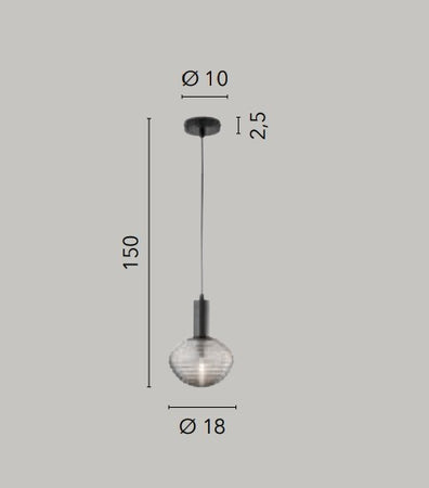 Lampadario a Sospensione Nero 1Xe27 10X18X150Cm