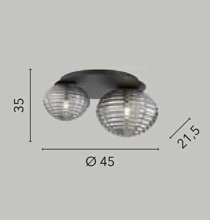 Plafoniera , due diffusori Nera 2Xe27 45X21,5X35Cm