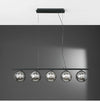 Lampadario a Sospensione lineare diffusori in vetro soffiato Nera 5Xg9 100X15X166Cm