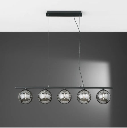 Lampadario a Sospensione lineare diffusori in vetro soffiato Nera 5Xg9 100X15X166Cm