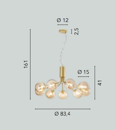 Lampadario a sospensione diffusori in vetro soffiato Nera 9Xg9 83,4X41X161Cm