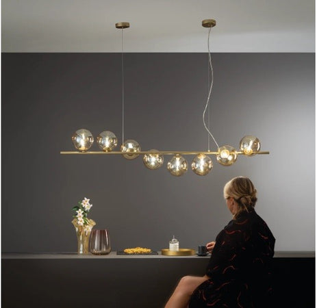 Lampadario a sospensione diffusori in vetro soffiato Oro 8Xg9 145X33,5X165Cm