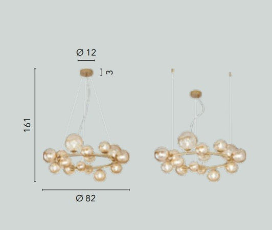 Lampadario a sospensione diffusori in vetro soffiato Nera 16Xg9 82X161X12Cm