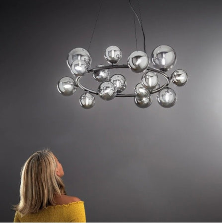 Lampadario a sospensione diffusori in vetro soffiato Nera 16Xg9 82X161X12Cm