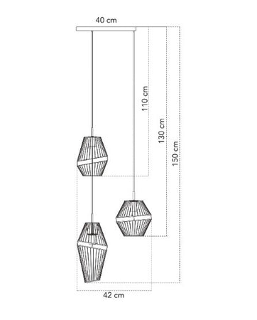 Lampadario a sospensione a tre luci in metallo Nero/Oro 3Xe27 42X40X150Cm