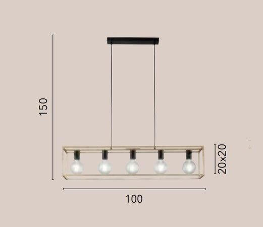 Lampadario a sospensione Nera/Oro 5Xe27 100X20X150Cm