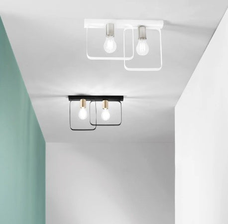 Plafoniera Bianca Nickel 2Xe27 41,5X5X27Cm