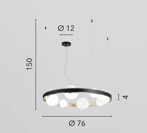 Lampadario a sospensione Nero/Oro 8Xg9 76X12X150Cm