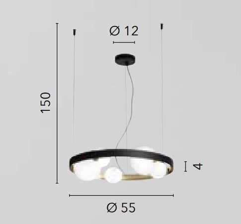 Lampadario a sospensione Nero/Oro 5Xg9 55X12X150Cm