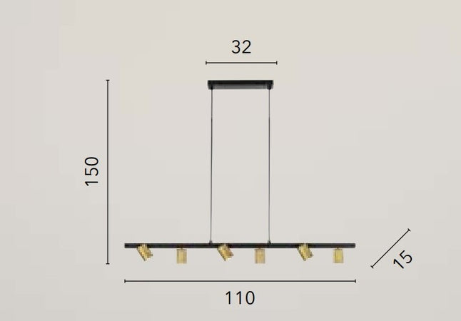 Lampadario a sospensione Nera/Oro 6Xgu10 110X15X150Cm