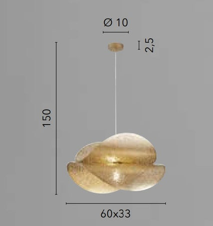 Lampadario a sospensione a doppia vela Bianca 1Xe27 60X33X150Cm