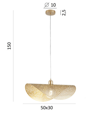 Lampadario a sospensione a vela singola Nera/Oro 1Xe27 50X30X150Cm