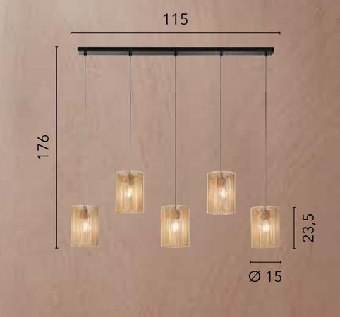 Lampada a Sospensione Trasparente 5Xe27 115X23,5X176Cm