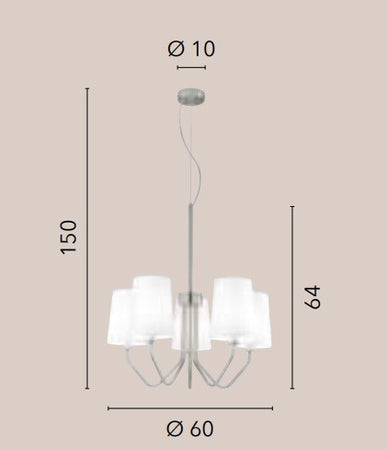 Lampadario a Sospensione , cinque luci Nichel 5Xe14 60X150Cm