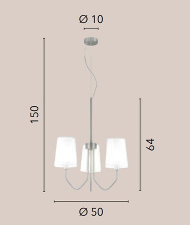 Lampadario a Sospensione , tre luci Nichel 3Xe14 50X150Cm