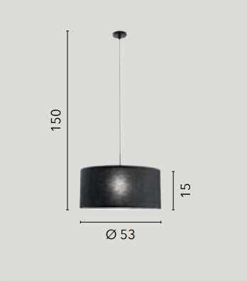 Lampadario a Sospensione in metallo con diffusore in tessuto Grigia 1Xe27 53X53X150Cm