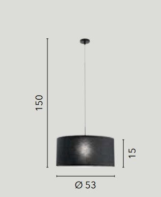 Lampadario a Sospensione in metallo con diffusore in tessuto Nera 1Xe27 53X53X150Cm