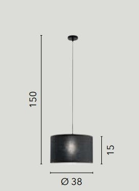 Lampadario a Sospensione in metallo con diffusore in tessuto Nera 1Xe27 38X38X150Cm
