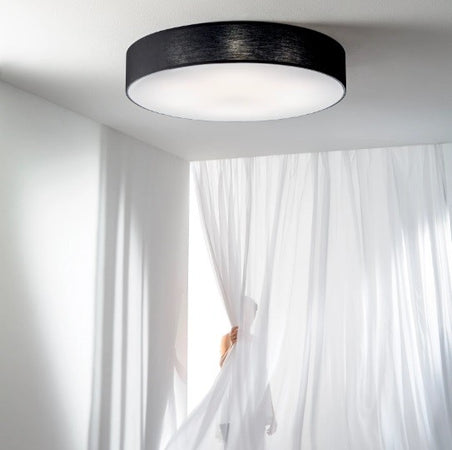 Plafoniera in metallo e tessuto Nera 4Xe27 57X57X15Cm