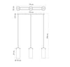 Lampadario a sospensione lineare ,diffusori Nera/Fume 3Xe27 79X10X150Cm