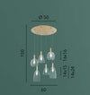 Lampadario a sospensione , sei diffusori Oro 6Xe14 60X50X150Cm