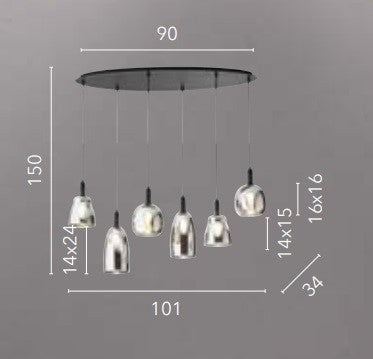 Lampadario a sospensione a sei luci Nera 6Xe14 101X34X150Cm