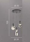 Lampadario a Sospensione a tre luci Nera 3Xe14 39X39X150Cm