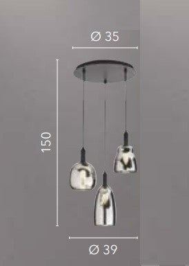 Lampadario a Sospensione a tre luci Nera 3Xe14 39X39X150Cm